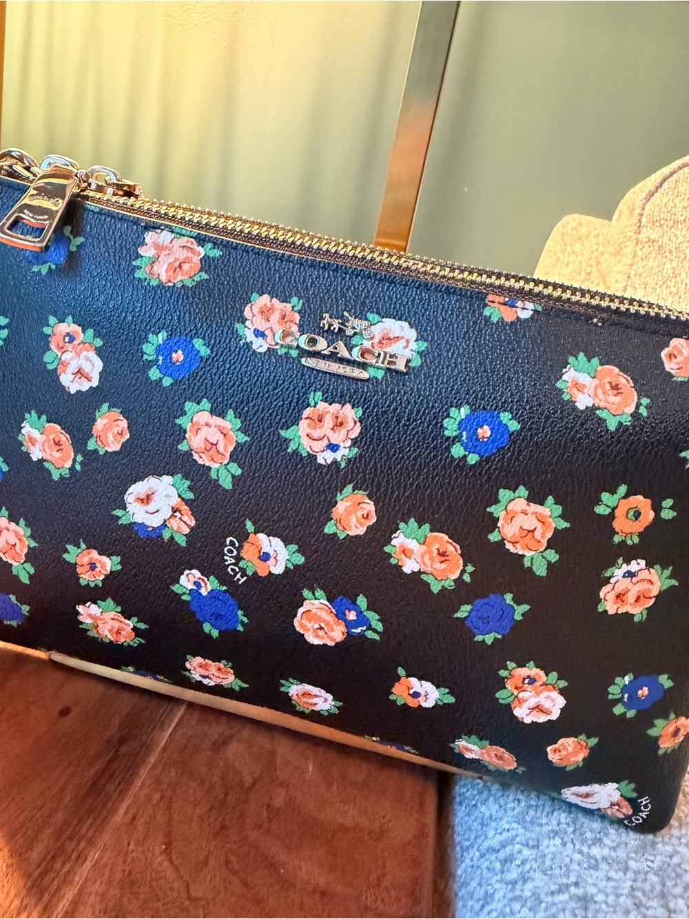 COACH Floral Print Black Double Zip Crossbody